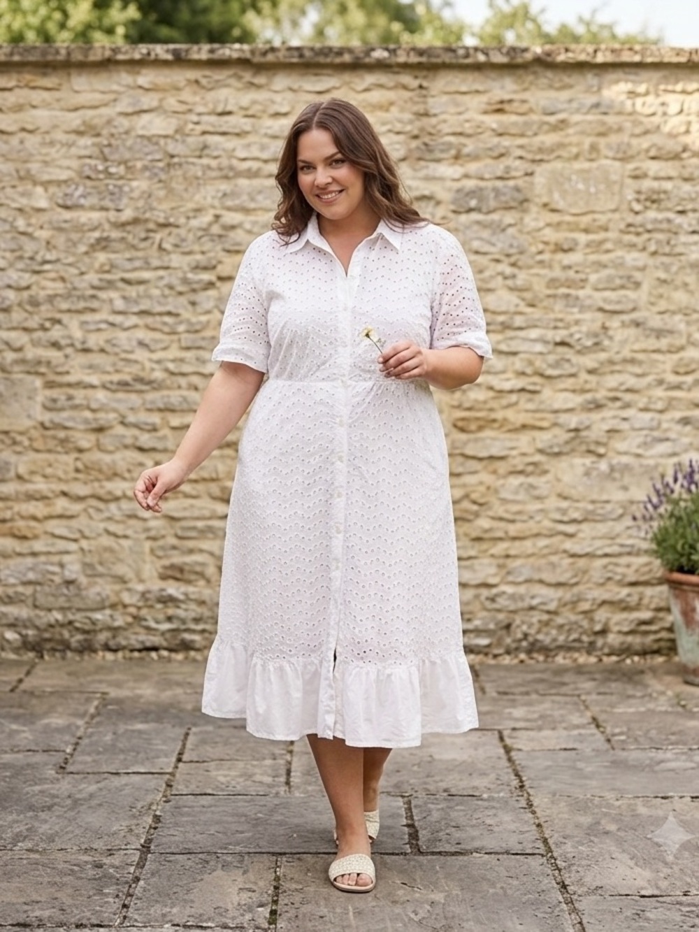 Zara White 100% Cotton Eyelet Broderie Anglaise Midi Shirtdress Boho size XL
